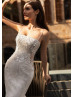 Straight Neck Ivory Lace Corset Back Shimmering Wedding Dress